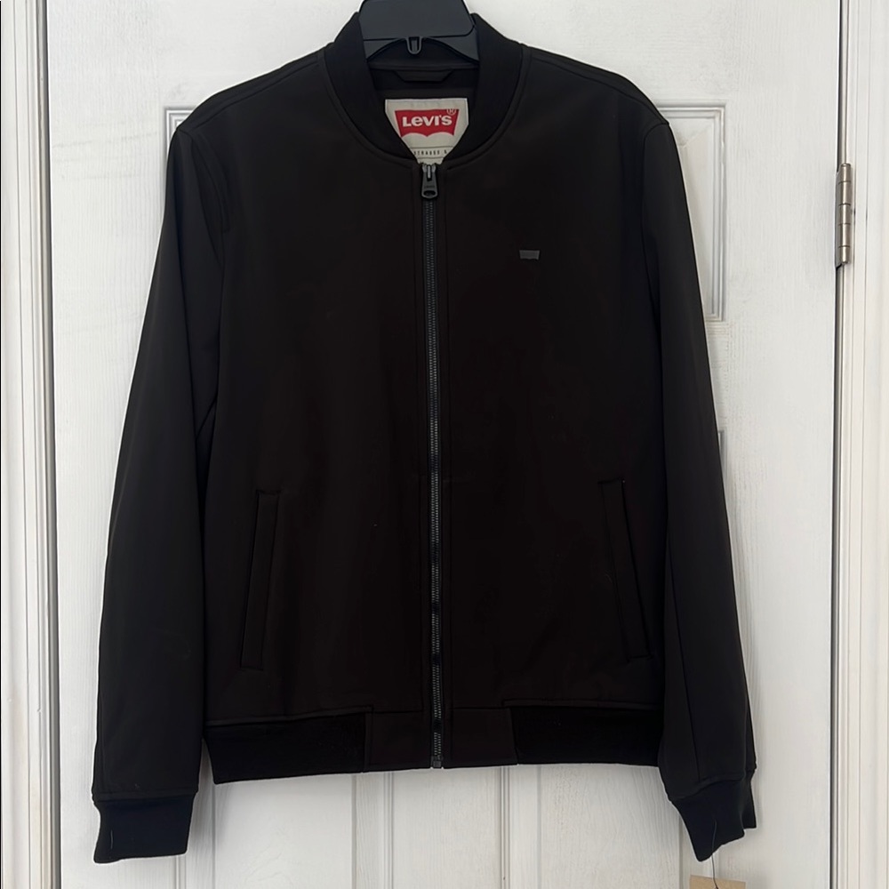 Levi's Black Bomber Jacket with Ribbed Collar and Zipper Closure